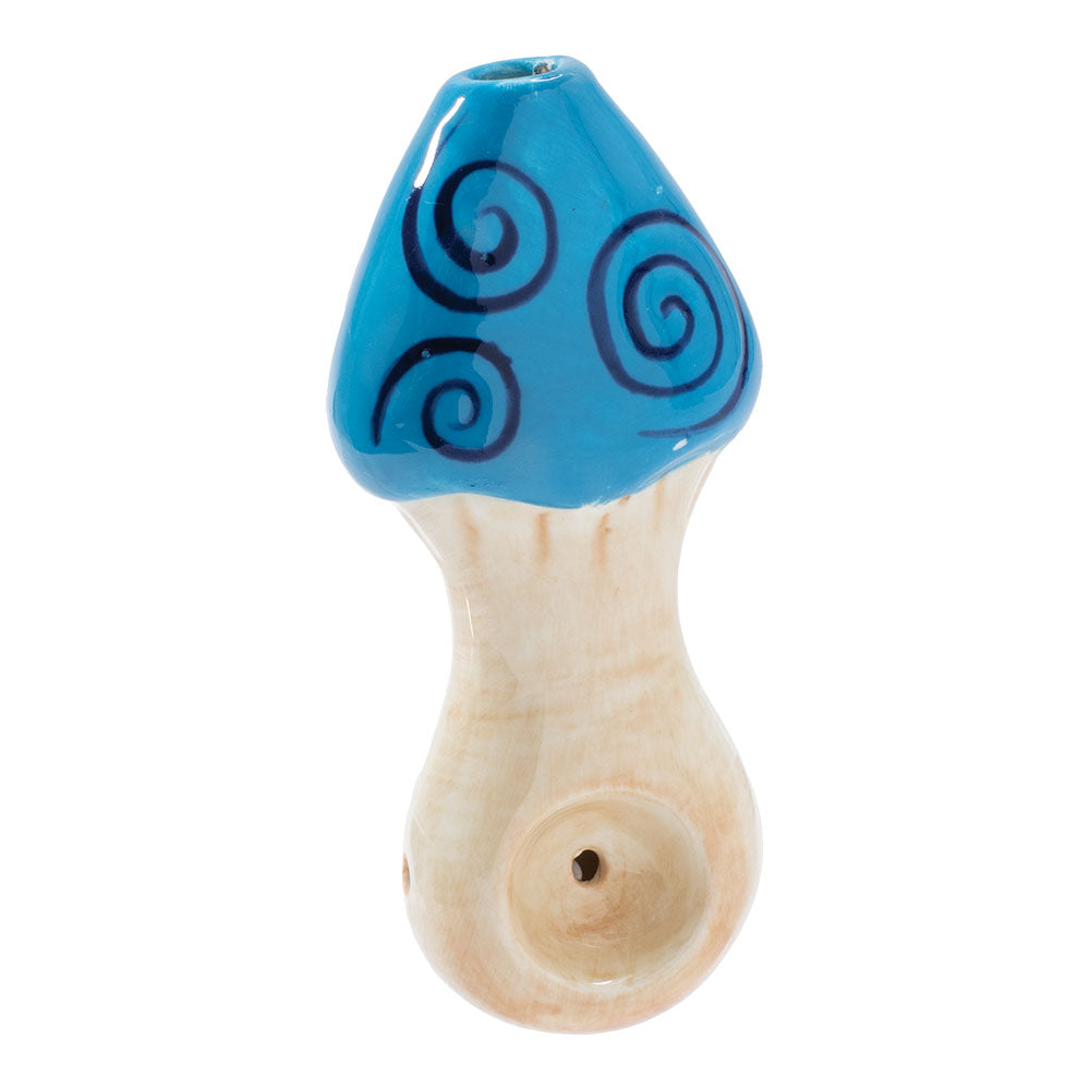 Wacky Bowlz Blue Swirl Mushroom Ceramic Pipe - 4"